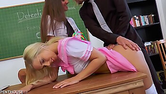 Professor Spanks And Fucks Naughty Schoolgirls In Threesome